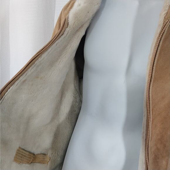 WINLIT! LUXE FAWN BEIGE/TAN GENUINE SUEDE LEATHER SHERPA, HOODIE COAT! SZ M - Picture 7 of 16